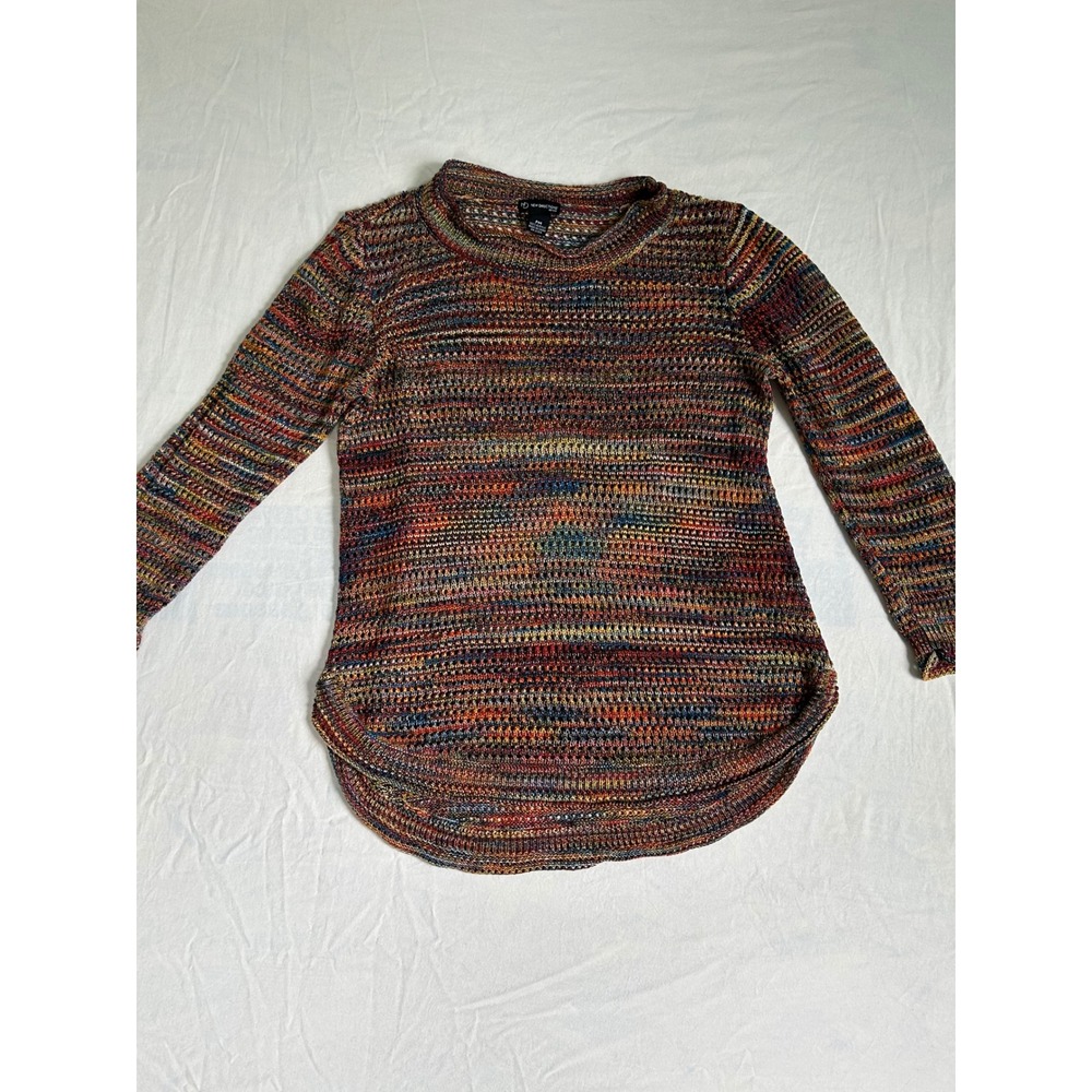 New Directions Petite Multi Color Space Dye Knit Sweater Curved Hem PM